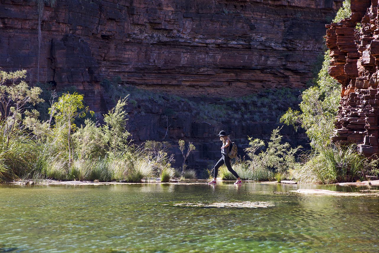 Red rock escarpments and spinifex grass in the Australian outback